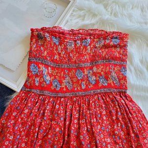 Bohemian Floral Tiered Ruffle Strapless Maxi Dress